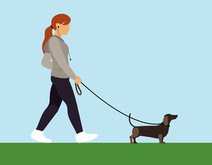 girl with dog walking
