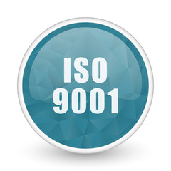 Iso 9001 brillant crystal design round blue web icon.