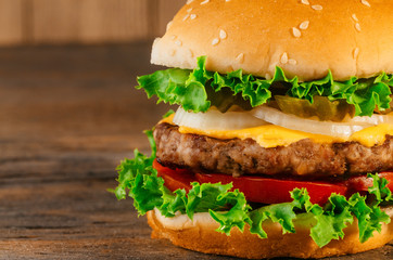 Homemade hamburger with fresh vegetables