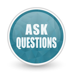 Ask questions brillant crystal design round blue web icon.