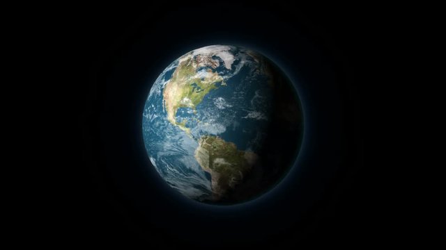 Realistic Earth rotating on a black background. Seamlessly loopable animation.