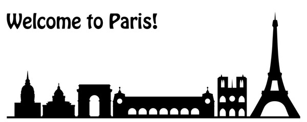 Силуэт достопримечательностей столицы Франции Парижа. Векторная иллюстрация.
