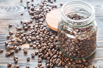 Glass jar of coffee beans