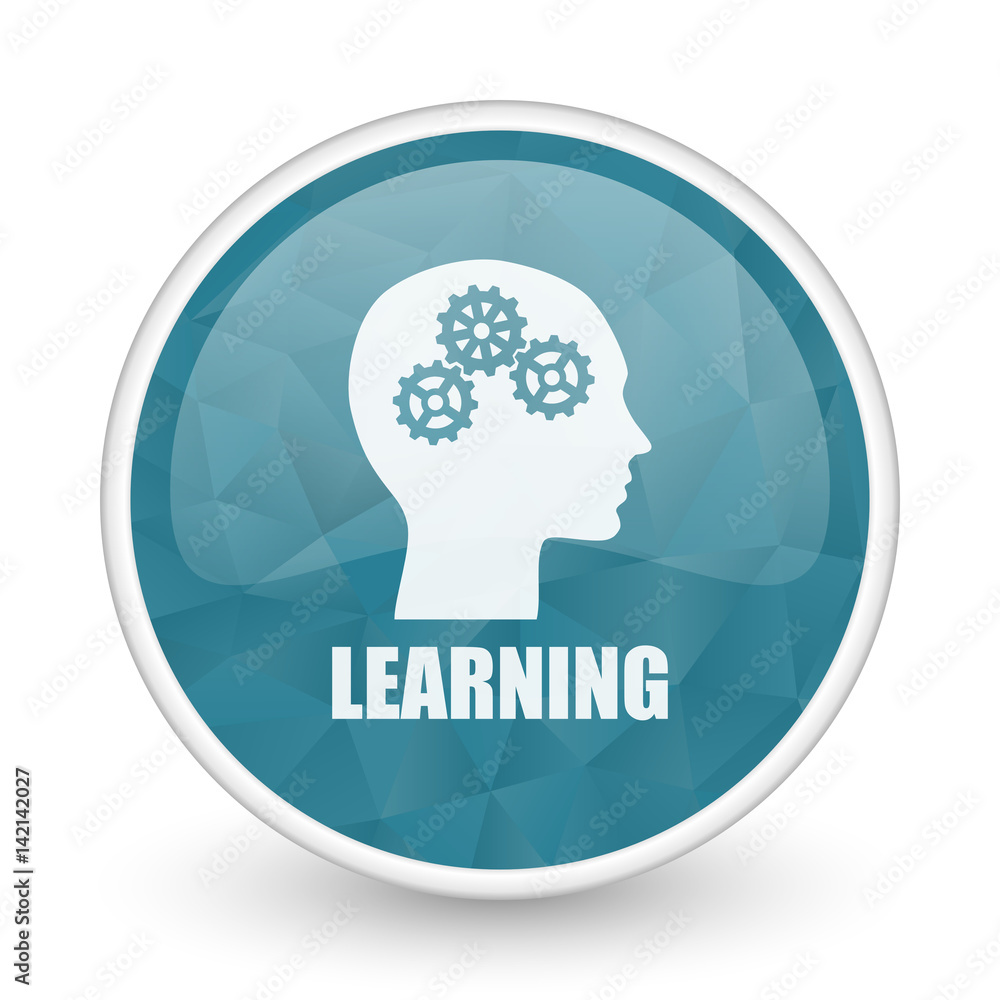 Poster learning brillant crystal design round blue web icon.