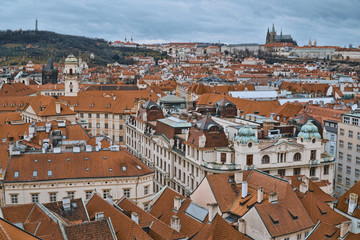 Fototapeta na wymiar Wide angle view over the city of Prague from Old City Hall Tower
