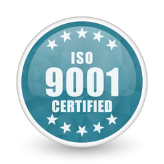Iso 9001 brillant crystal design round blue web icon.