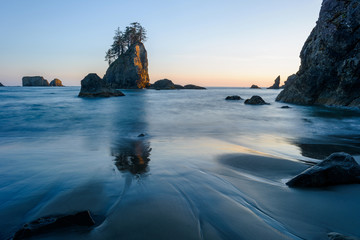 Second Beach at Sunset - A sunset view of Second Beach and its sea stacks at La Push in Olympic National Park, Washington, USA.