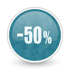 50 percent sale retail brillant crystal design round blue web icon.