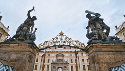 Fototapeta na wymiar Entrance to Prague Castle - wide angle shot