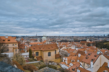 Wonderful aerial view over the city of Prague from Prague castle