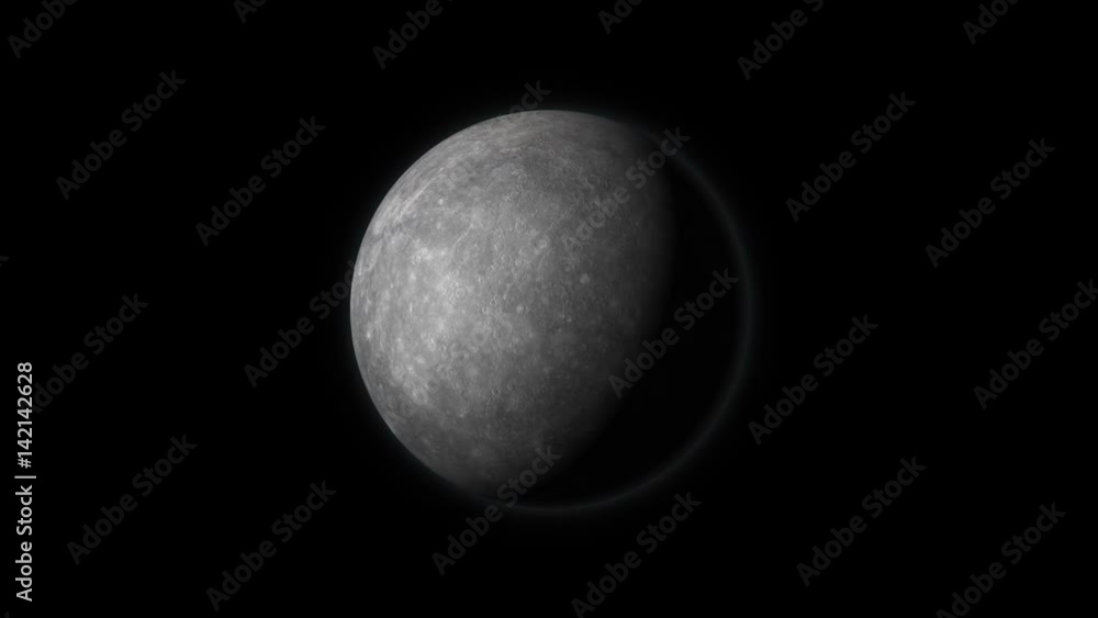 Wall mural planet mercury in outer space, spinning around its axis on a black background. seamlessly loopable c