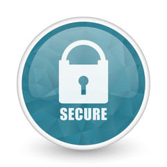 Secure brillant crystal design round blue web icon.