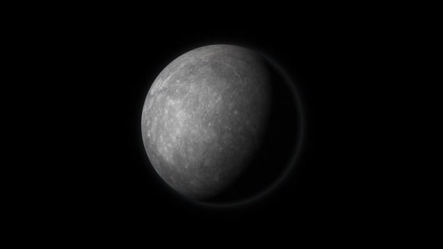 Planet Mercury in outer space, spinning around its axis on a black background. Seamlessly loopable computer generated animation. Mercury texture is public domain provided by NASA.