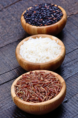 Bowls with rice on table