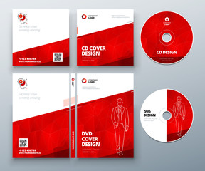 CD envelope, DVD case design. Red Corporate business template for CD envelope and DVD case. Layout with modern triangle elements and abstract background. Creative vector concept