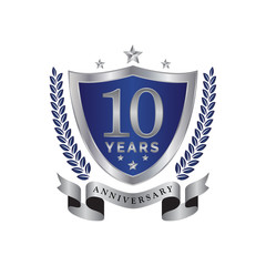 10th anniversary years shield blue silver color