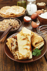Crepes stuffed with meat