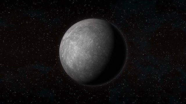 Planet Mercury in outer space, spinning around its axis with stars in the background. Seamlessly loopable computer generated animation. Mercury texture is public domain provided by NASA.