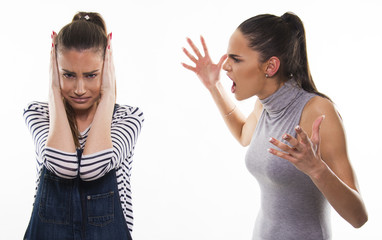 two girls having heavy talk argue conflict concept 