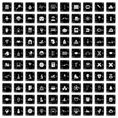100 kids icons set, grunge style