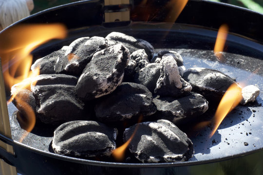 Charcoal Briquettes With Flames