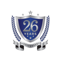 26th anniversary years shield blue silver color