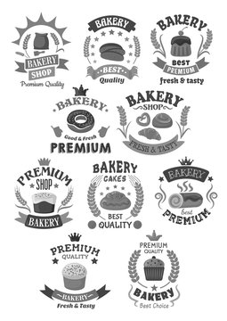Bakery bread and pastry cakes vector icons set