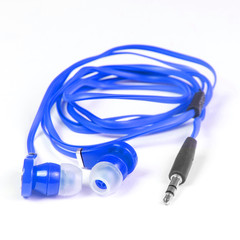 Modern portable audio earphones isolated on a white background