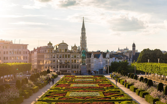 Cityscape of Brussels at sunset
