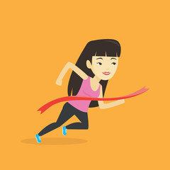Athlete crossing finish line vector illustration.
