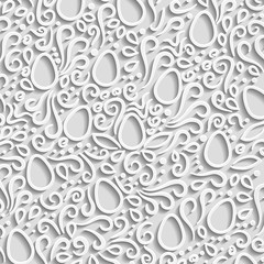 Vector realistic floral pattern with Easter eggs on the gray background. Geometric ornament design for file decoration, greeting card, wallpaper and background design. Concept of Happy Easter.