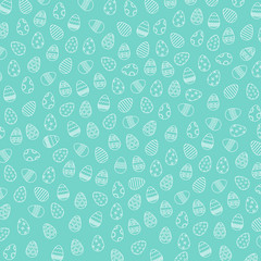 Naklejka premium Vector line pattern with Easter eggs on the blue background. Concept of Happy Easter.