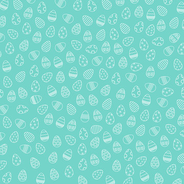 Vector line pattern with Easter eggs on the blue background. Concept of Happy Easter.