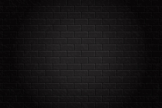 Vector realistic black brick wall background for decoration.