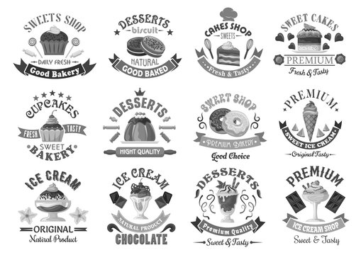 Bakery menu template desserts and cakes icons set