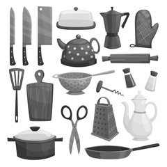Kitchenware or dishware utensils vector icons set