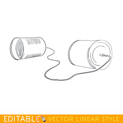 Can phone. Editable line sketch. Stock vector illustration.