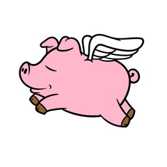 Cartoon Flying Pig Vector Illustration
