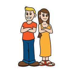 Cartoon Man and Woman Standing Back to Back Vector Illustration