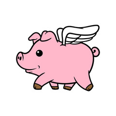 Cartoon Pig With Wings Vector Illustration