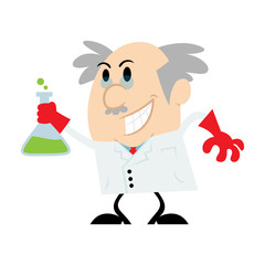 Cartoon Scientist Holding a Beaker Vector Illustration