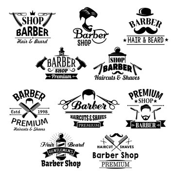 Barber shop beard, mustaches scissors vector icons