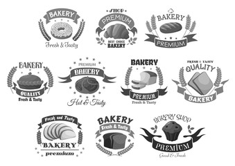 Bread and bakery desserts vector icons set