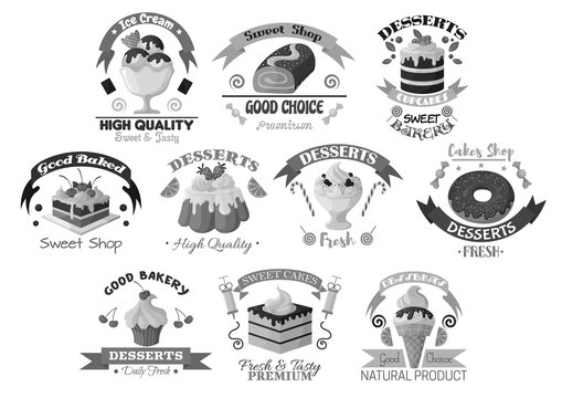 Bakery pastry and desserts vector template icons
