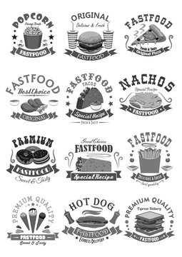 Fast food vector icons set for fastfood restaurant