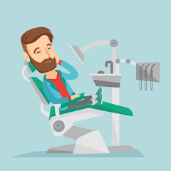 Man suffering in dental chair vector illustration.