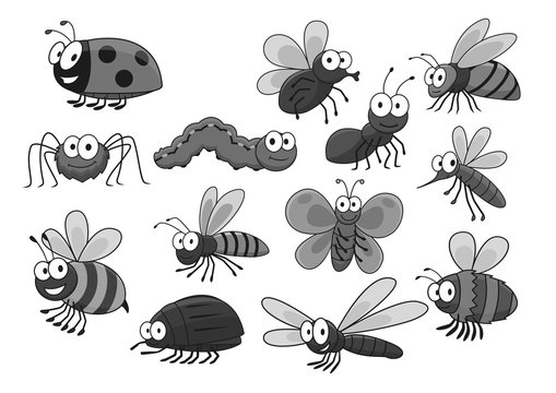 Cartoon insects and bugs vector icons set