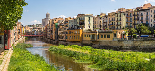 Colorful houses and Eiffel bridge in Girona