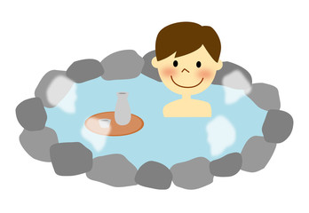 温泉に入る男性