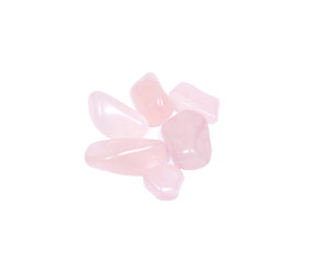 Tumbled rose quartz stones isolated on white background